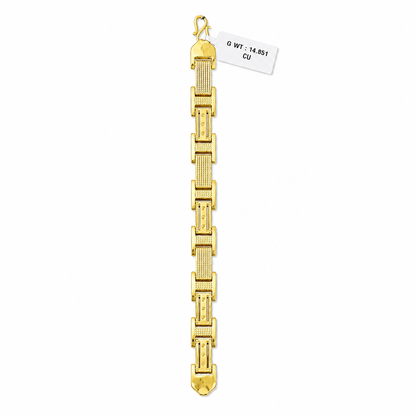 Textured Mesh And Bar Link Bracelet With Lobster Clasp - One