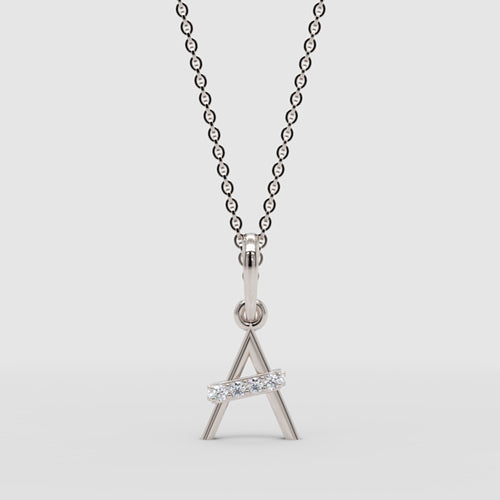 Letter A Pendant Necklace with Pav Crystal Bar Accent