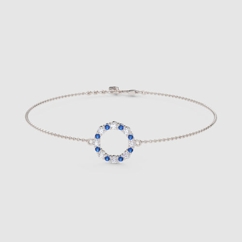 Blue and White Sapphire Circle Bracelet with Delicate Chain