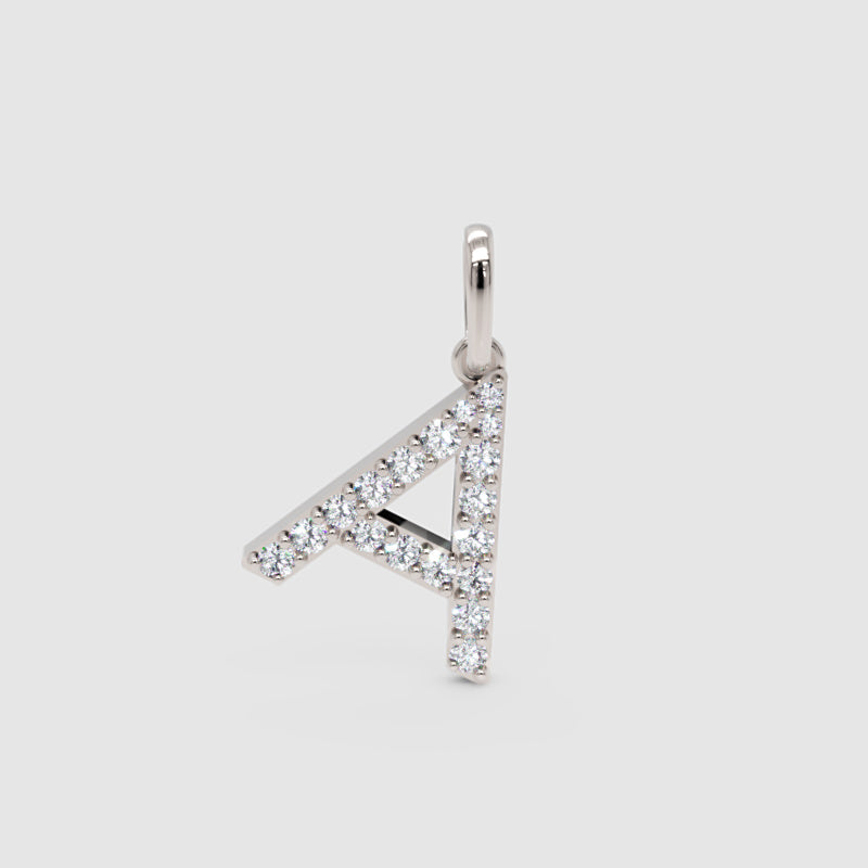Diamond Initial Letter A Pendant Charm in White Gold