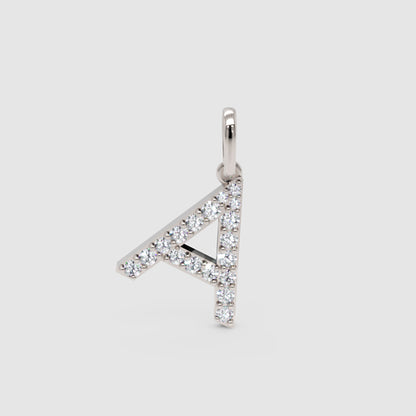 Diamond Initial Letter A Pendant Charm in White Gold
