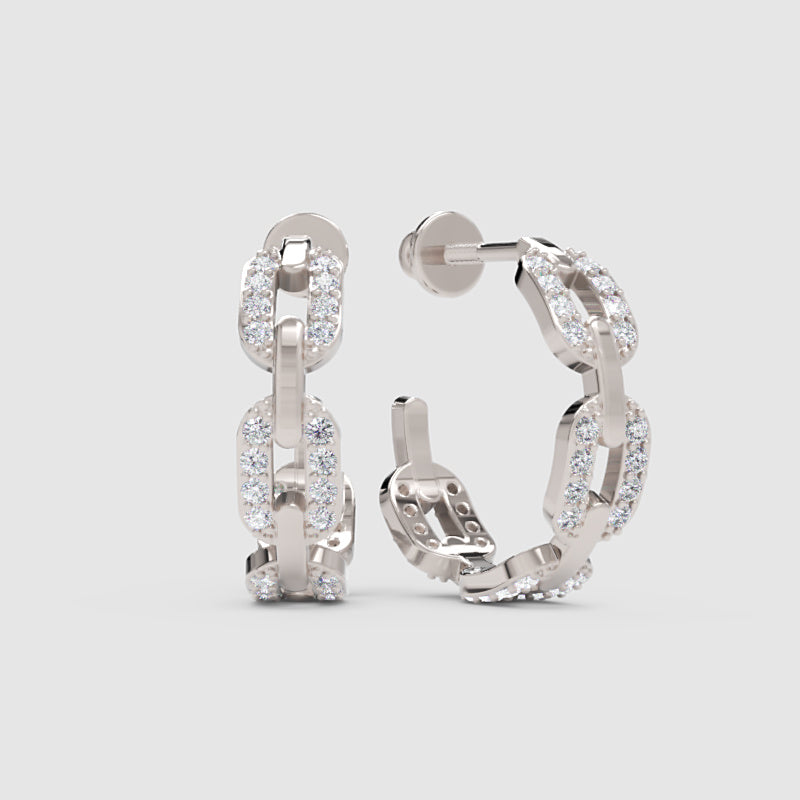 Pav Chain Link Hoop Earrings - One