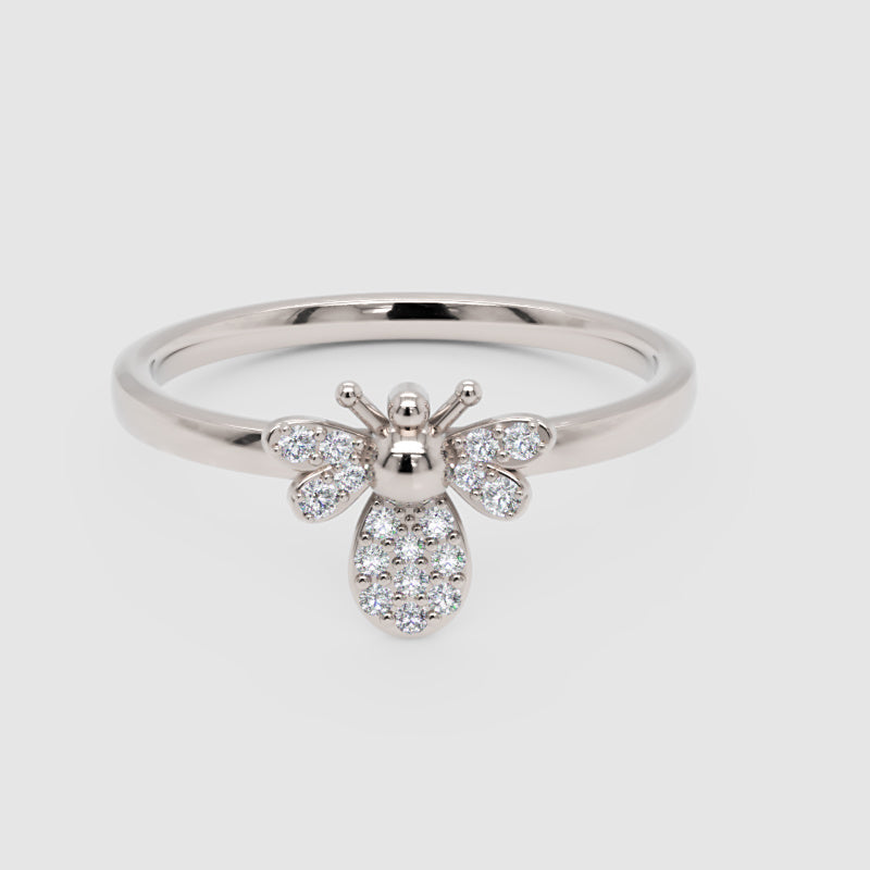 Dainty Bee Ring With Pav Crystal Wings And Body - One