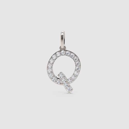 Diamond Letter Q Initial Pendant Charm in White Gold
