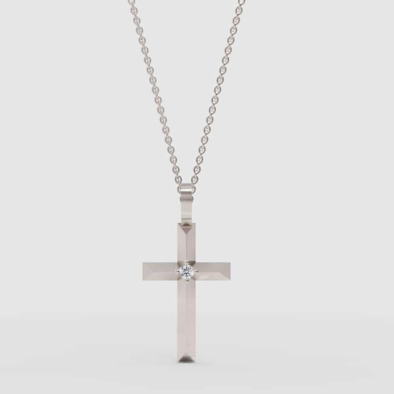 Diamond Cross Pendant Necklace With Chain - One