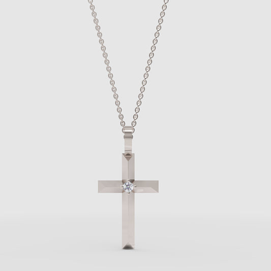 Diamond Cross Pendant Necklace With Chain - One