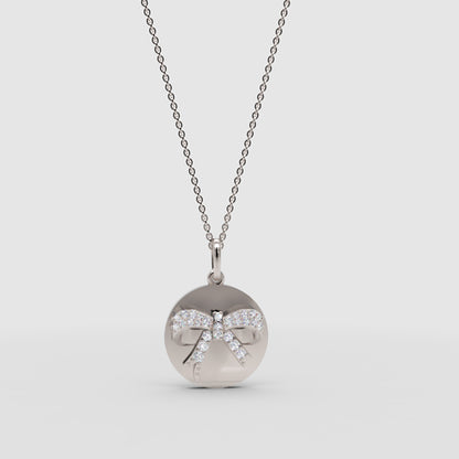Diamond Bow Disc Pendant Necklace - One