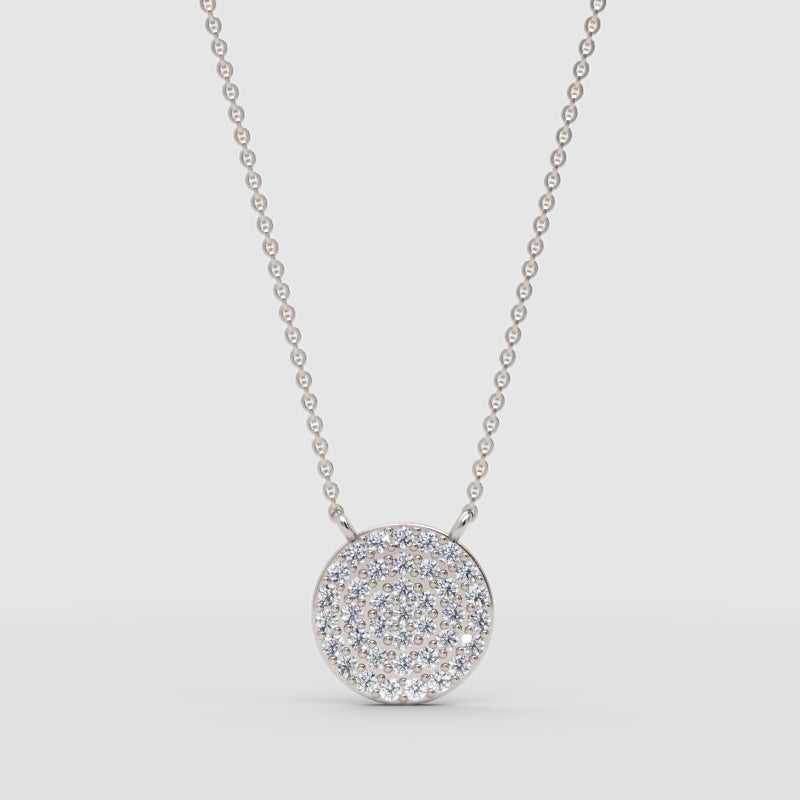 Pav Diamond Circle Disc Pendant Necklace - One