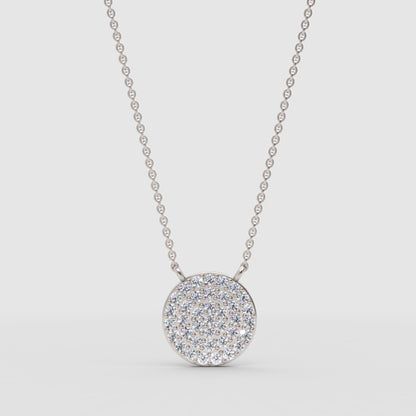Pav Diamond Circle Disc Pendant Necklace - One