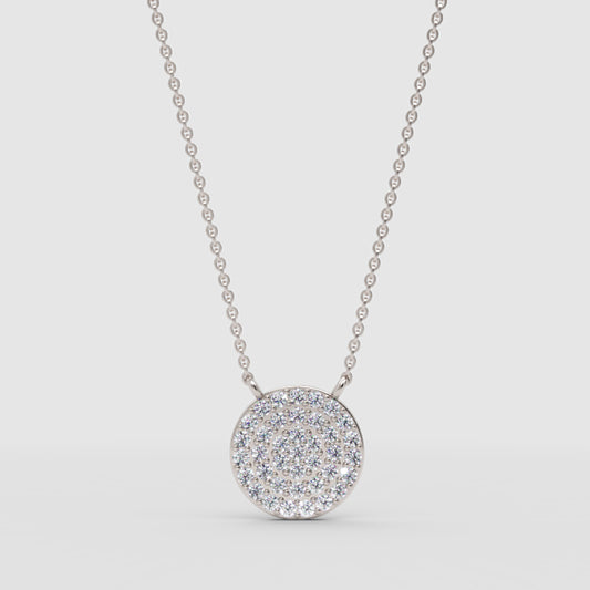 Pav Diamond Circle Disc Pendant Necklace - One