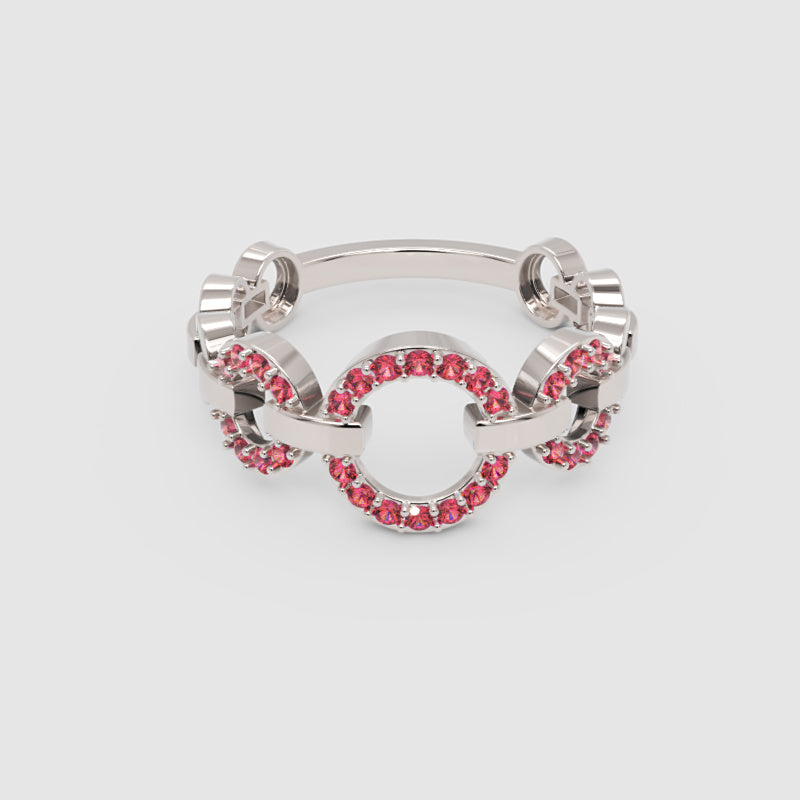 Ruby Multi-Link Circular Ring In Rose Gold | Double Pave Interlocking Chain Romantic Statement Luxury Ring For Women | Jebij - Six