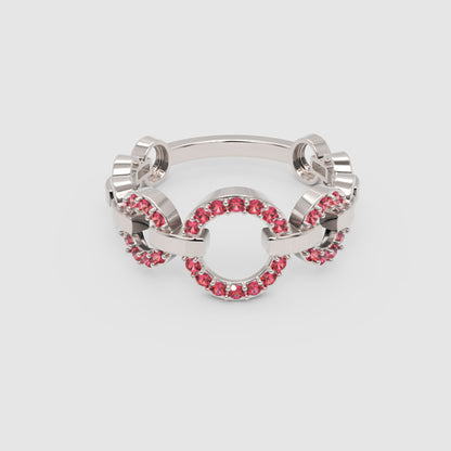 Ruby Multi-Link Circular Ring In Rose Gold | Double Pave Interlocking Chain Romantic Statement Luxury Ring For Women | Jebij - Six