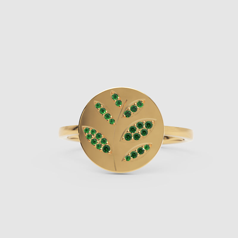 Emerald Leaf Disc Ring With Pav Gemstones - Three