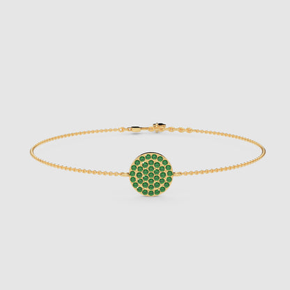 Pav Emerald Disc Chain Bracelet - Three