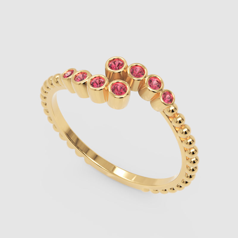 Pink Tourmaline Beaded Bypass Ring With Bezel Set Stones - Three