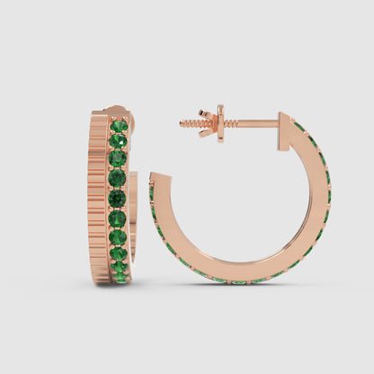 Green Emerald Hoop Earrings In Rose Gold – Classic Minimal Color Statement Hoops | Jebij - Three