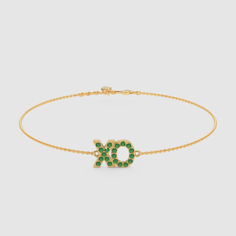 Xo Hugs And Kisses Emerald Bracelet With Chain Link Design - Three