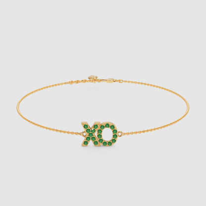 Xo Hugs And Kisses Emerald Bracelet With Chain Link Design - Three
