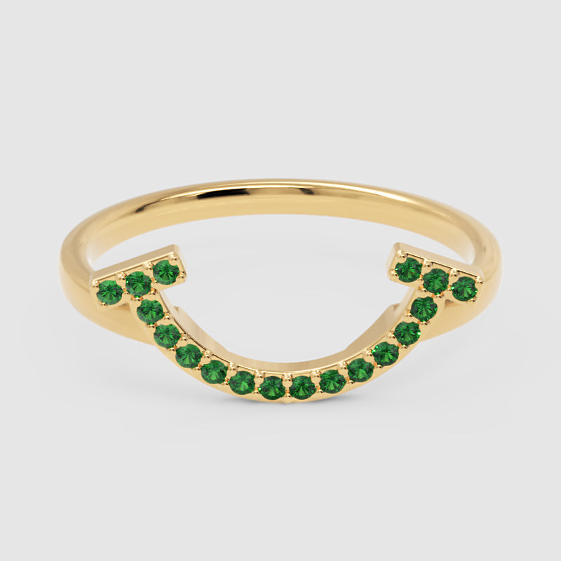 Green Lab Grown Gemstone Horseshoe Ring - One