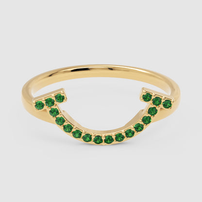 Green Lab Grown Gemstone Horseshoe Ring - One