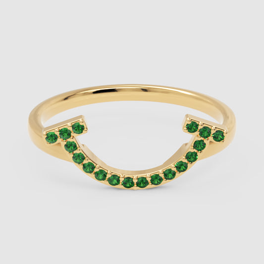 Green Lab Grown Gemstone Horseshoe Ring - One