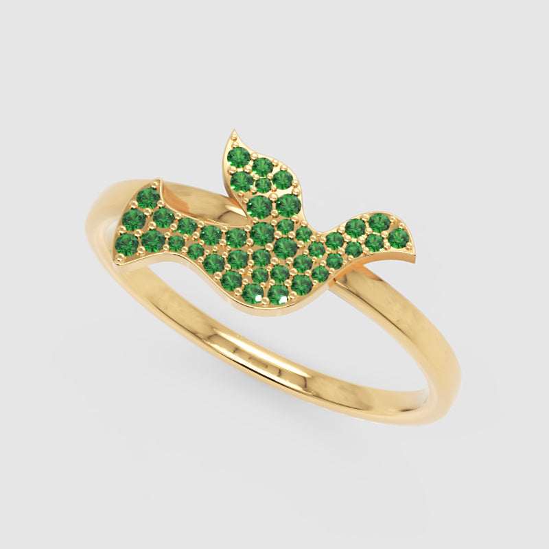 Emerald Pav Butterfly Ring With Polished Band - Three