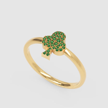 Lab Grown Green Gemstone Club Ring In Yellow Gold - Three