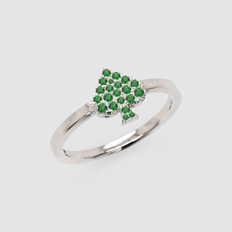 Emerald Spade Charm Stackable Ring With Pav Gemstones - Five