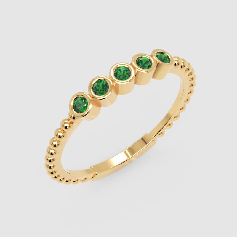 Lab-Grown Emerald Bezel Half Band Ring In Yellow Gold – Minimal 5 Stone Stackable Ring | Jebij - Three