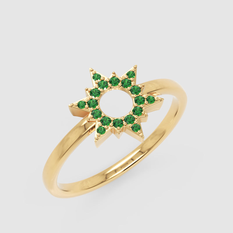 Emerald Star Halo Ring With Open Center Design - Three
