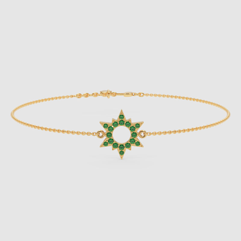 Green Gemstone Starburst Bracelet With Chain Link Design - Three
