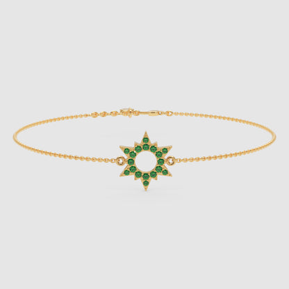 Green Gemstone Starburst Bracelet With Chain Link Design - Three
