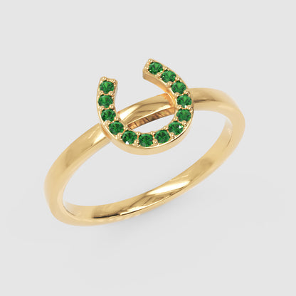 Emerald Horseshoe Ring With Pav Stones - Three