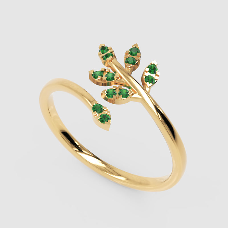 Emerald Leaf Vine Wrap Ring - Three