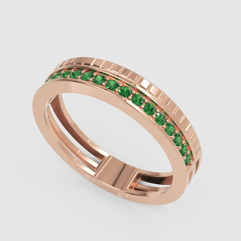Emerald Pav Eternity Band Ring With Textured Detail - Four