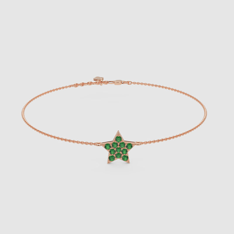 Emerald Star Pendant Bracelet With Double Chain Design - Three
