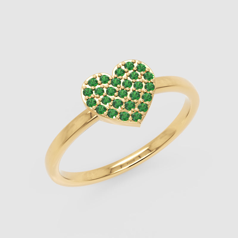 Emerald Pav Heart Ring Dainty Stackable Band - Three