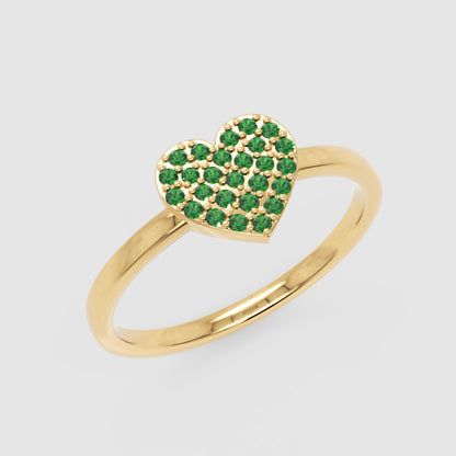 Emerald Pav Heart Ring Dainty Stackable Band - Three