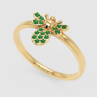 Emerald Bee Ring With Pav Gemstones - Three