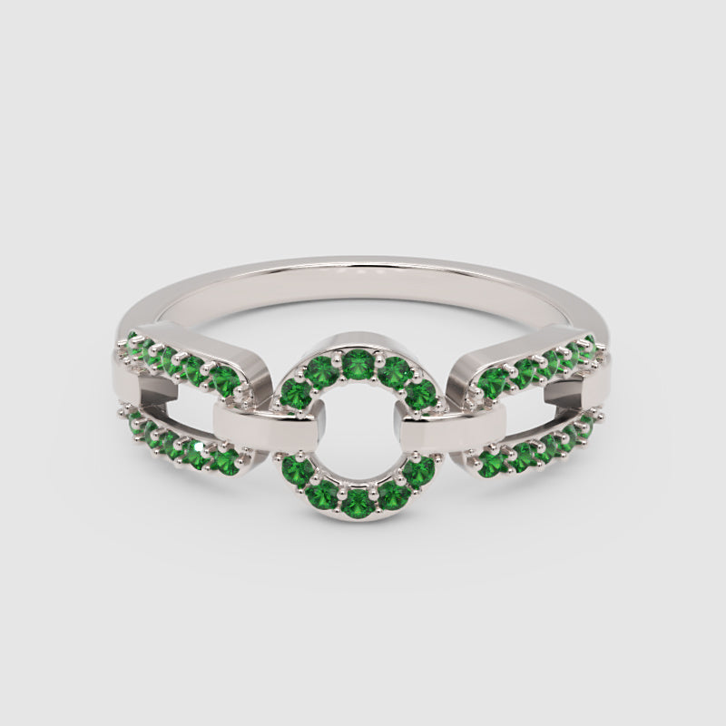 Emerald Circular Link Ring In Rose Gold | Double Pave Interlocking Chain Luxury Statement Ring For Women | Jebij - Six