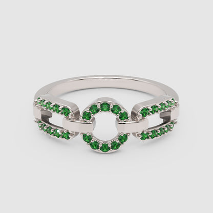 Emerald Circular Link Ring In Rose Gold | Double Pave Interlocking Chain Luxury Statement Ring For Women | Jebij - Six