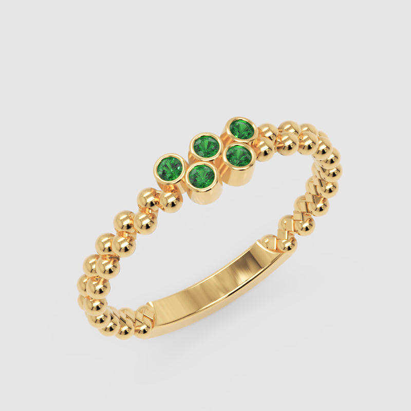 Green Stone Cluster Ring In Yellow Gold – Beaded Stackable Ring | Jebij - Three