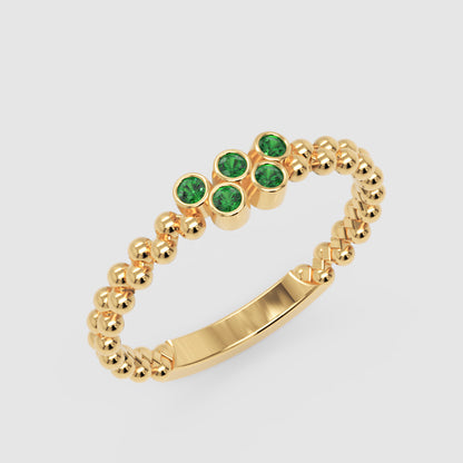 Green Stone Cluster Ring In Yellow Gold – Beaded Stackable Ring | Jebij - Three