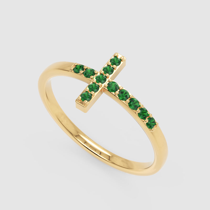 Emerald Cross Stackable Ring With Pav Gemstones - Three