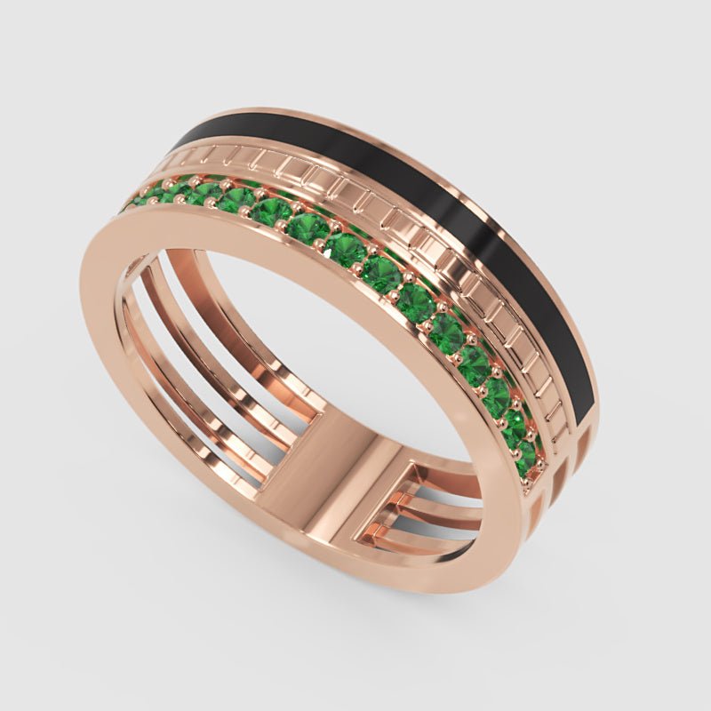 Gold Emerald Band Ring 6Mm With Black Enamel – Bold Statement Luxury Ring | Jebij - Three