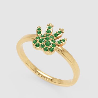 Emerald Paw Print Ring With Pav Gemstones - Three