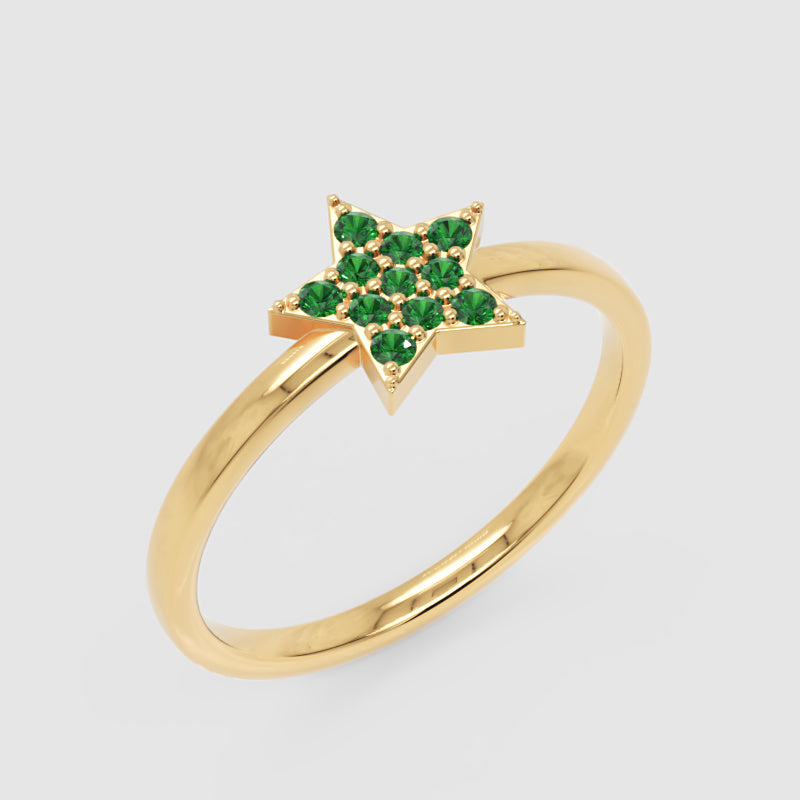 Emerald Star Cluster Ring With Pav Gemstones - Three