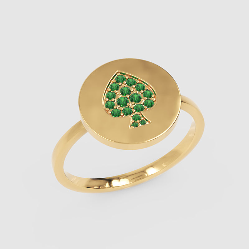 Emerald Spade Signet Ring With Pav Gemstones - Three