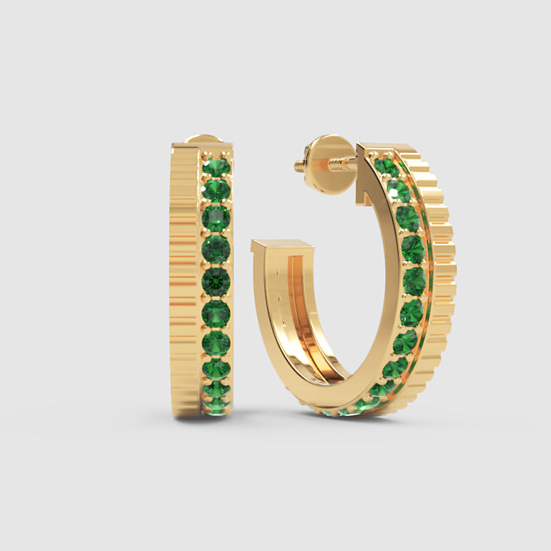 Green Emerald Hoop Earrings In Rose Gold – Classic Minimal Color Statement Hoops | Jebij - Four