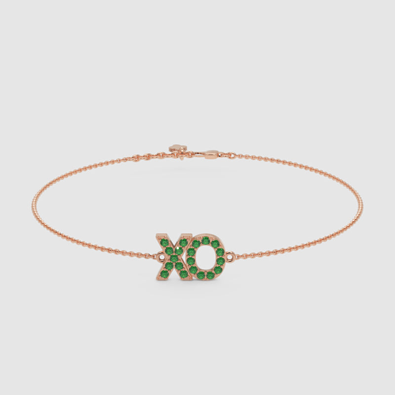 Xo Hugs And Kisses Emerald Bracelet With Chain Link Design - Five